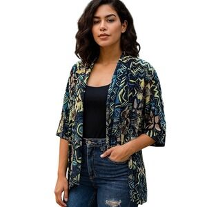 Chicos Sweater Womens Cardigan Short Sleeve Casual Ladies Colorful Open Front M